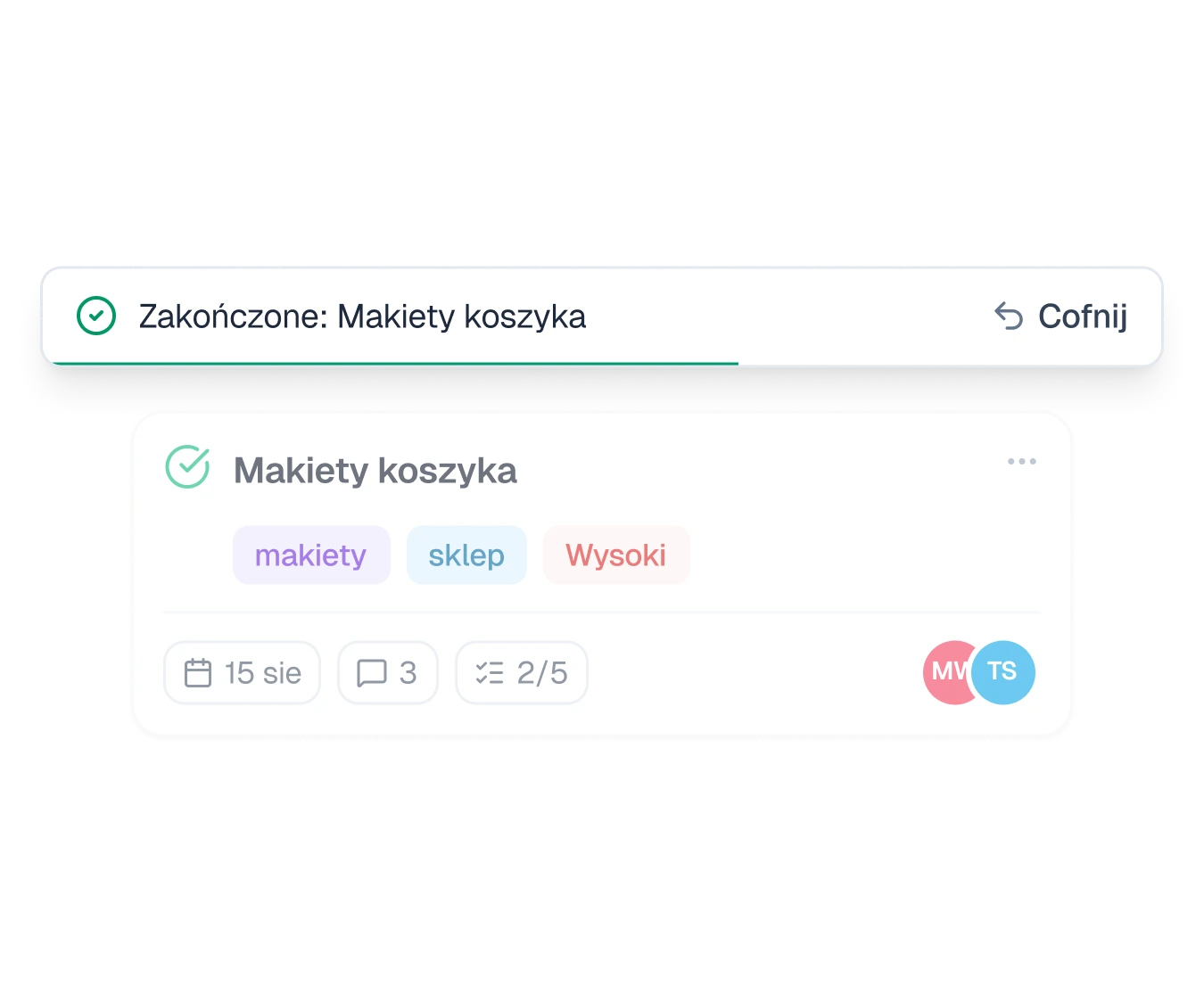 An undo bar above a closed, greyed task card