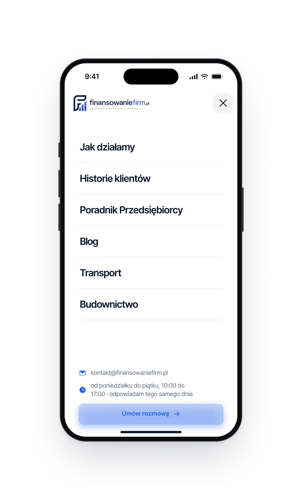 The menu on a phone, with six links, the hours when the adviser answers and a button to book a call