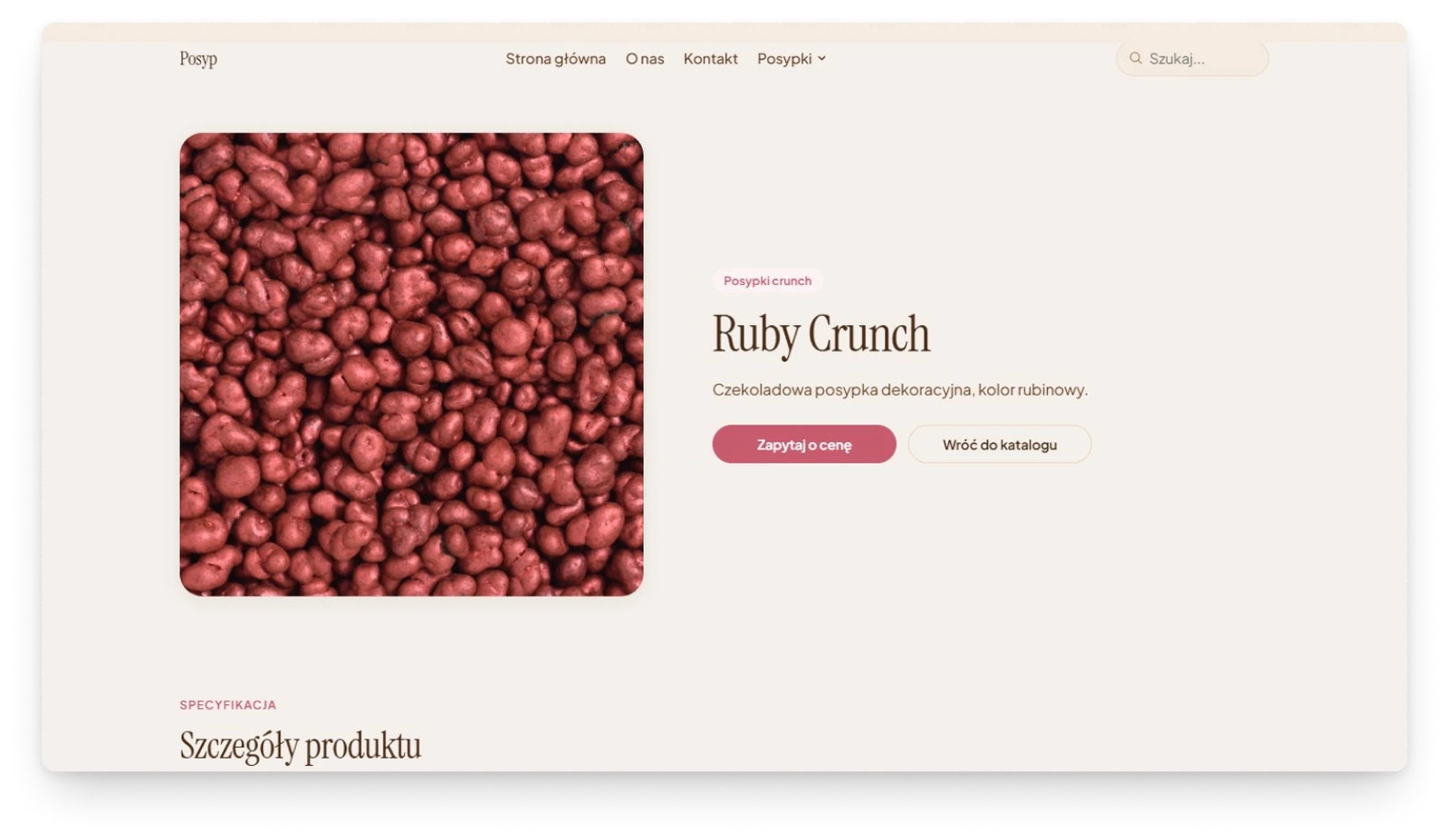 The first version of a product page, with a photograph, the name Ruby Crunch, one line of description and a button that says ask for the price